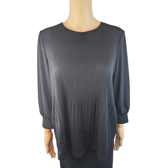 Adrianna Papell Tops - Adrianna Papell Women's Black Pleated Flowy 3/4 Sleeve Top Size Medium